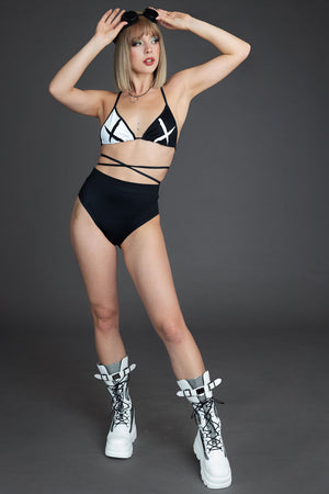 Black and White Duality Strappy Triangle Top Full View
