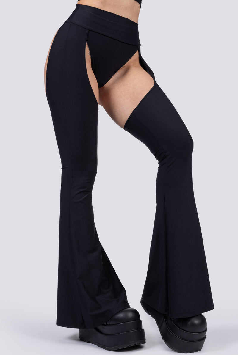 black-bell-bottoms-chaps-close-view