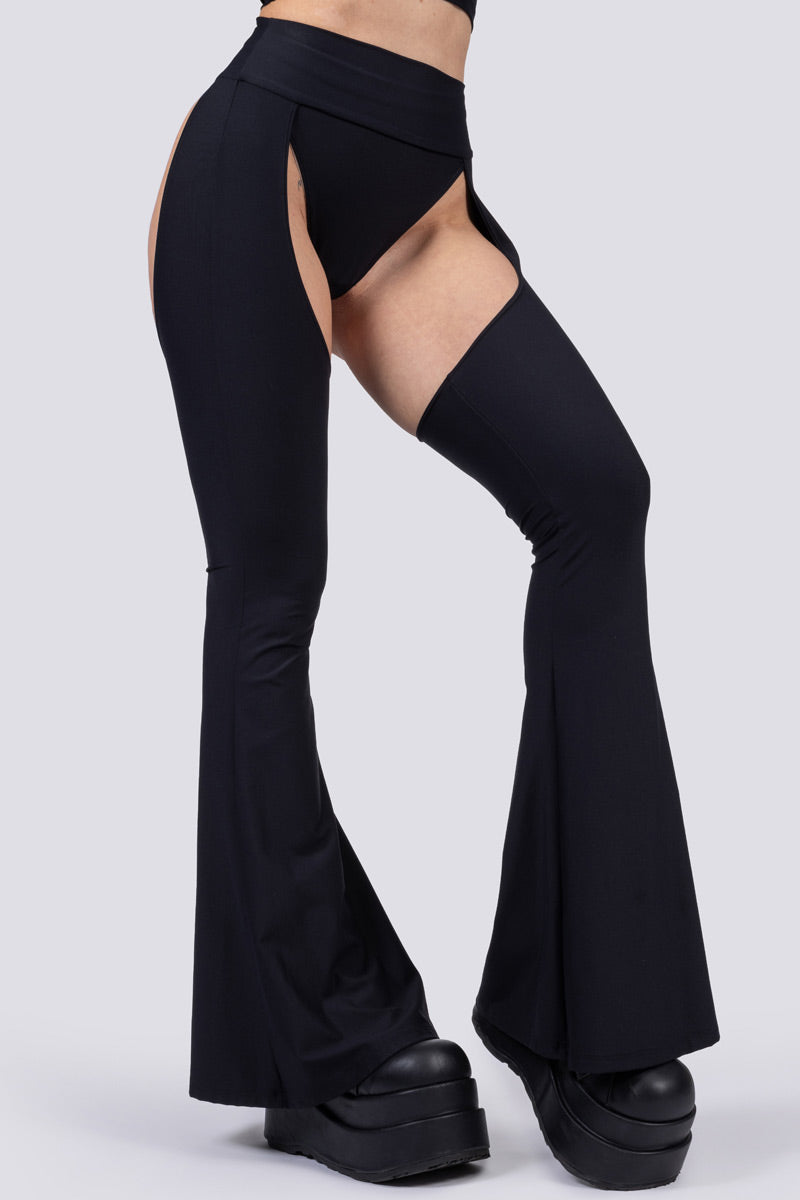 black-bell-bottoms-chaps-close-view