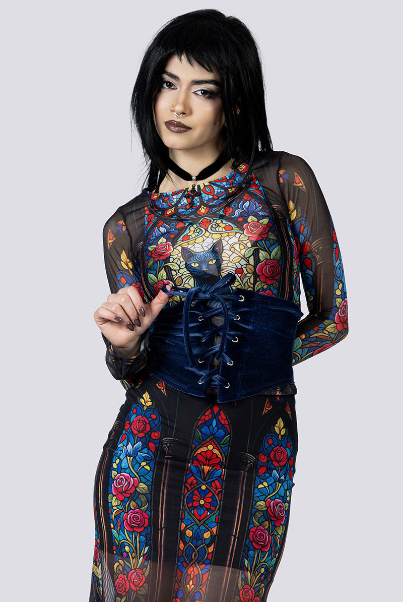 Black Cat Sorcery Mesh Top Corset Close Uo Goth Wear