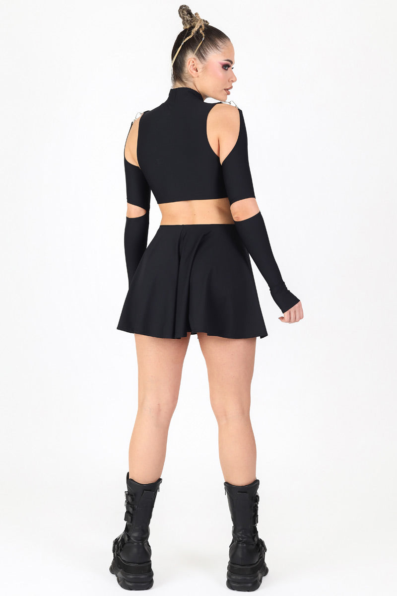 black cut out ring dress Black Ring Cutout Long Sleeve Asymmetric Maxi Dress Black / 00