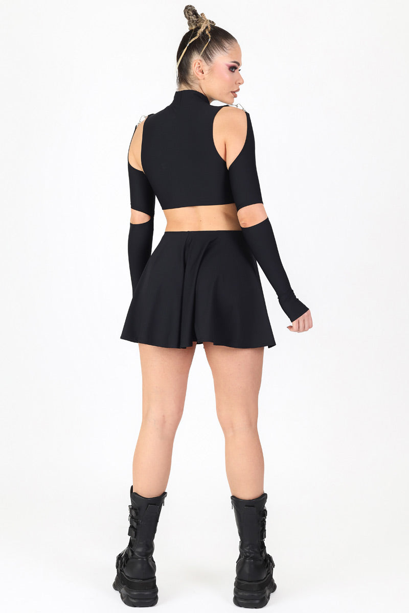 Black Cut Out Dress With Rings Back View