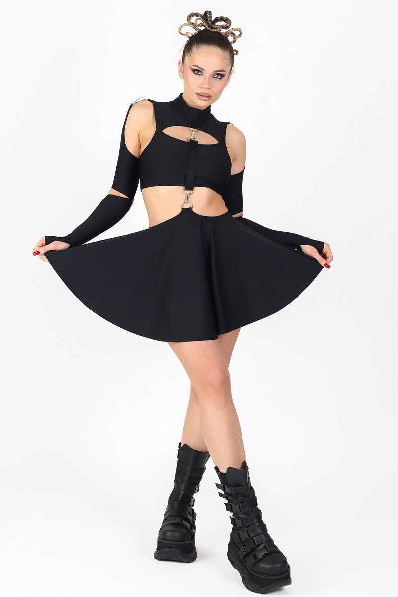 Black Cut Out Dress With Rings Full View