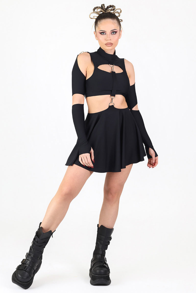 Black Cut Out 2 Piece Dress with Rings, Black Pleated Dress, Techno Outfit for Women, Black Rave Outfit, Knee Length Dress, Black Circle Dress , Xs Black Cut Out 2 Piece Dress with Rings, Black Pleated Dress, Techno Outfit for Women, Black Rave Outfit, Knee Length Dress, Black Circle Dress , Xs