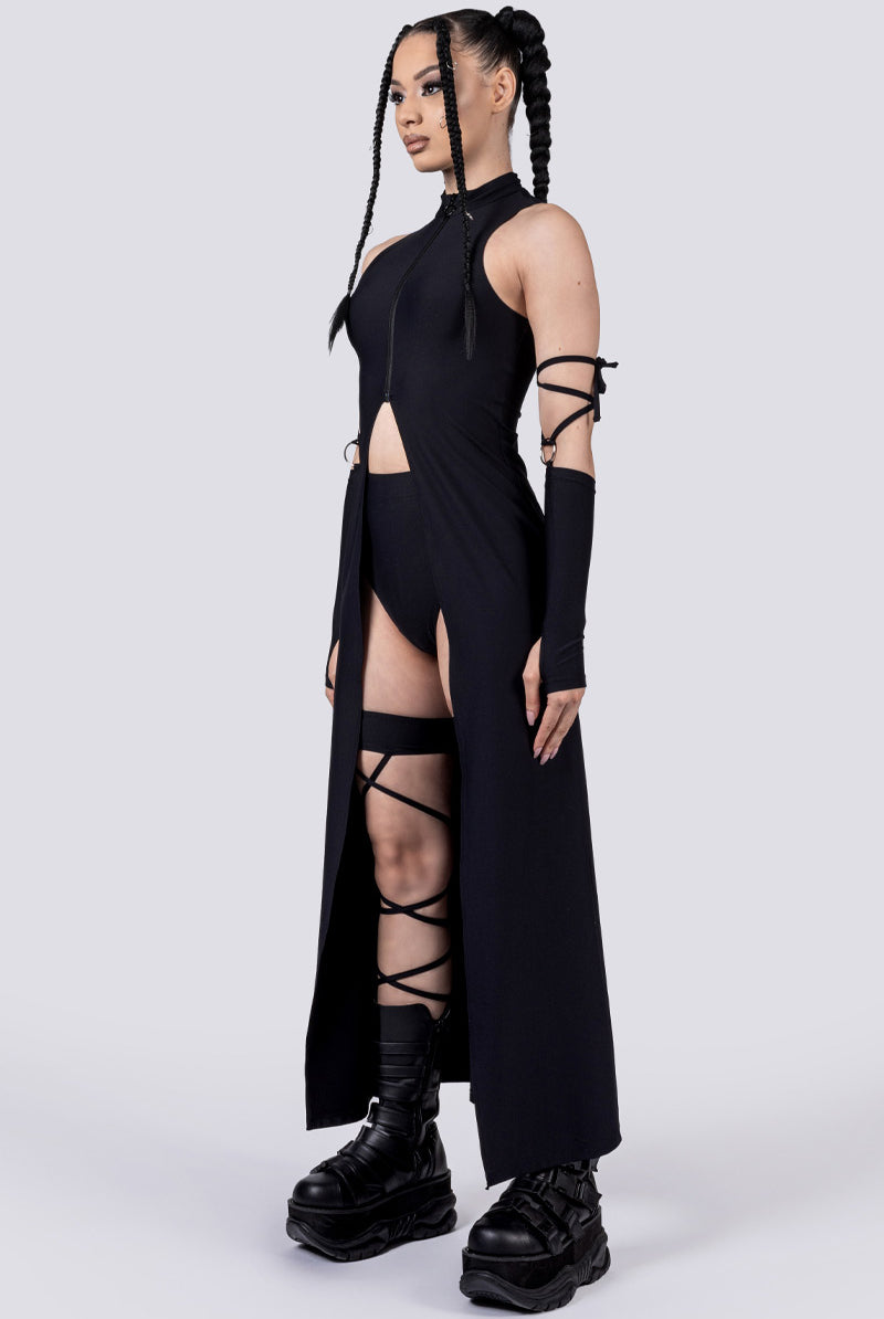 side cut out black maxi dress Solene