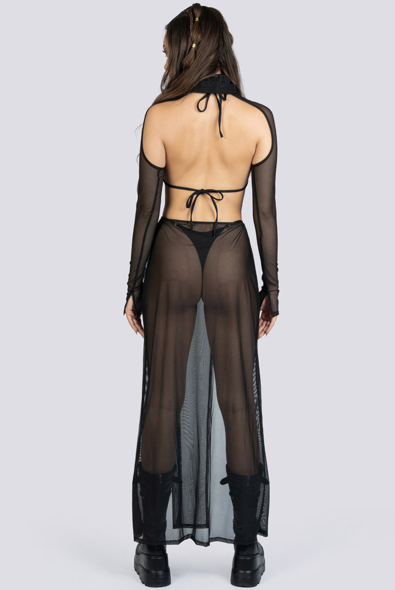 Black Cut Out Maxi Mesh Dress Rave Wear