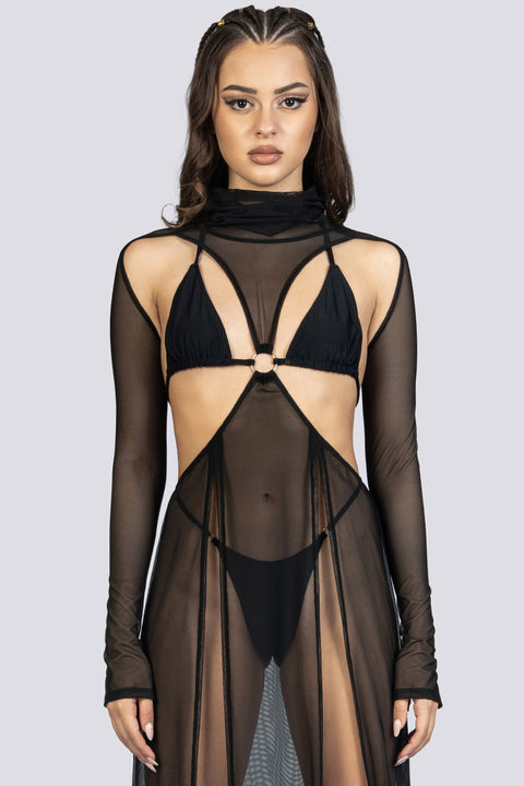 Black Cut Out Maxi Mesh Dress Festival Wear
