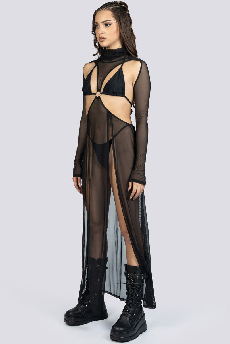Black Cut Out Maxi Mesh Dress Festival Clothing