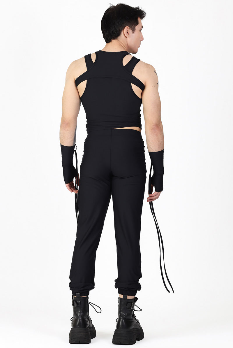 Black Cut Out Ring Pants Back View