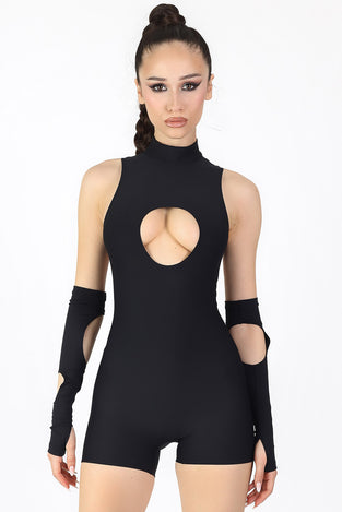 Rave Outfit Black Cut Out Romper Front View
