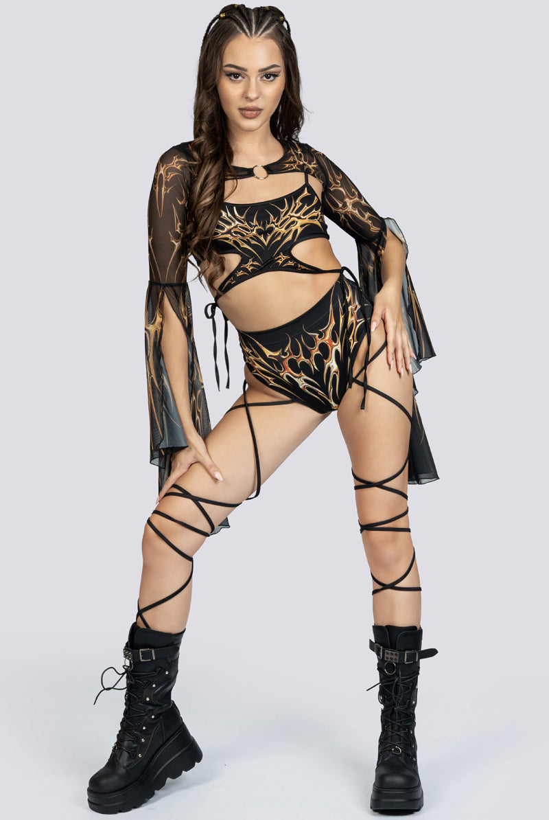 Black Gold Strappy Booty Shorts Rave Attire