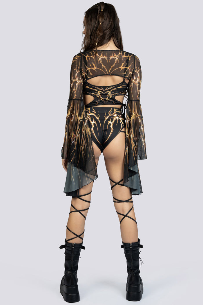 Black Gold Strappy Booty Shorts Rave Wear