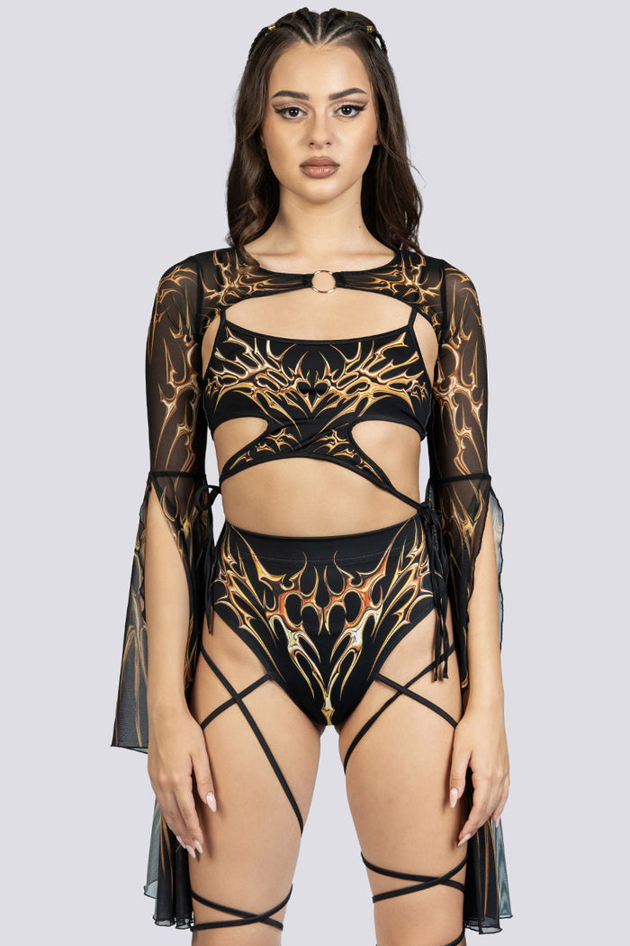 Black Gold Strappy Booty Shorts Festival Wear