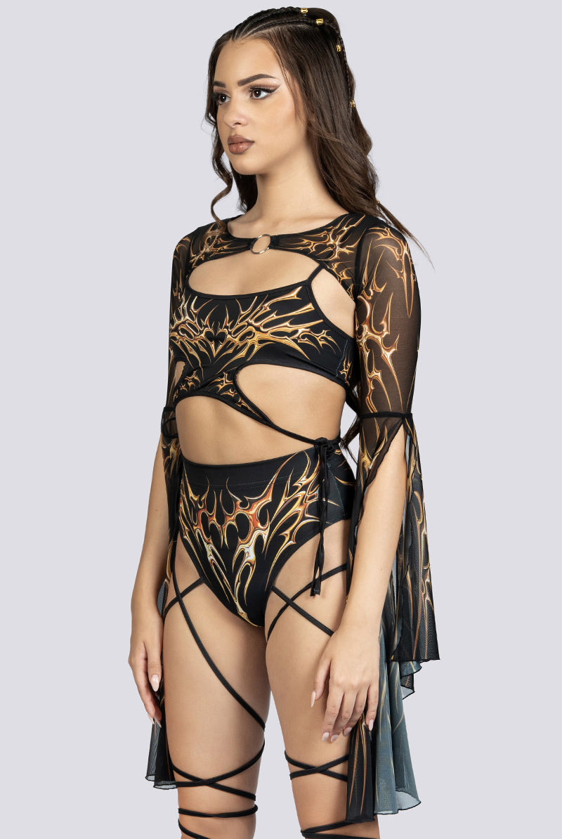 Black Gold Two Piece Top Rave Wear