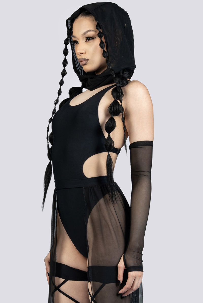 Black High Cut Bodysuit Festival Clothing