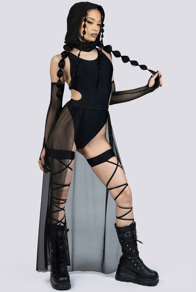 Black High Cut Bodysuit Rave Wear