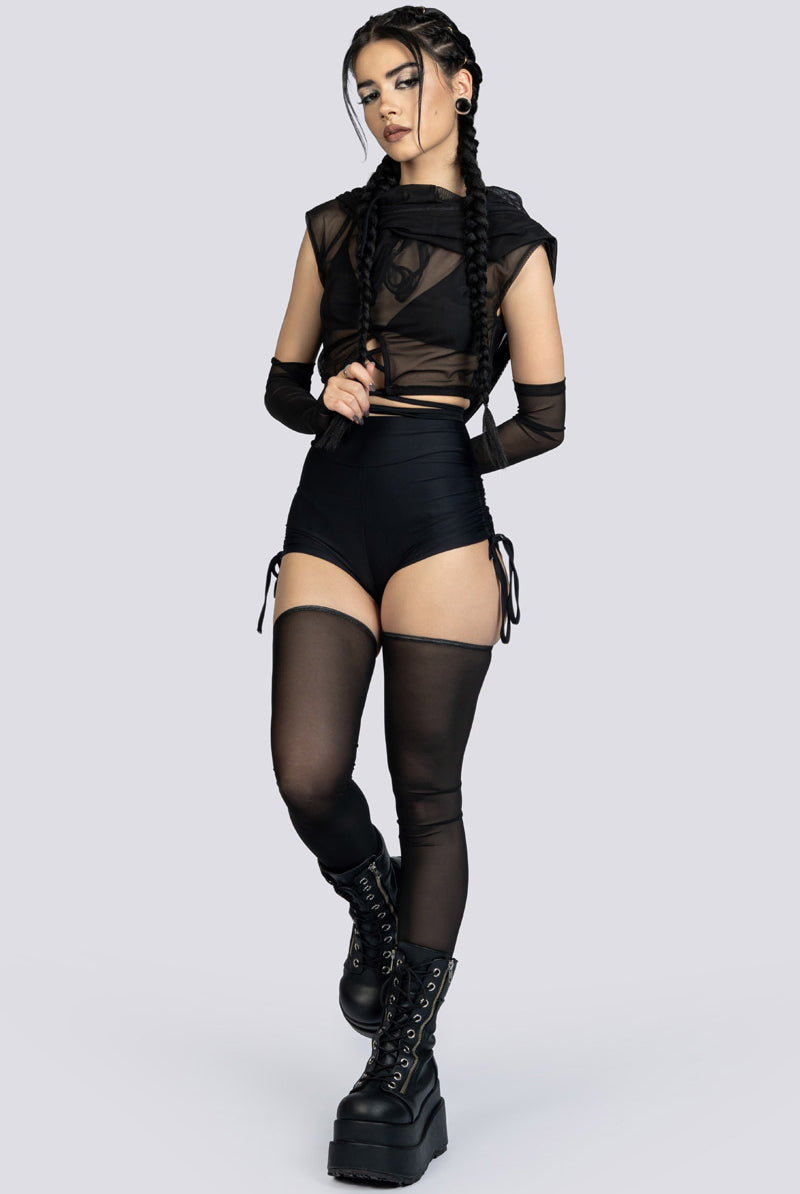 Black High Waisted Tie Side Shorts Rave Wear