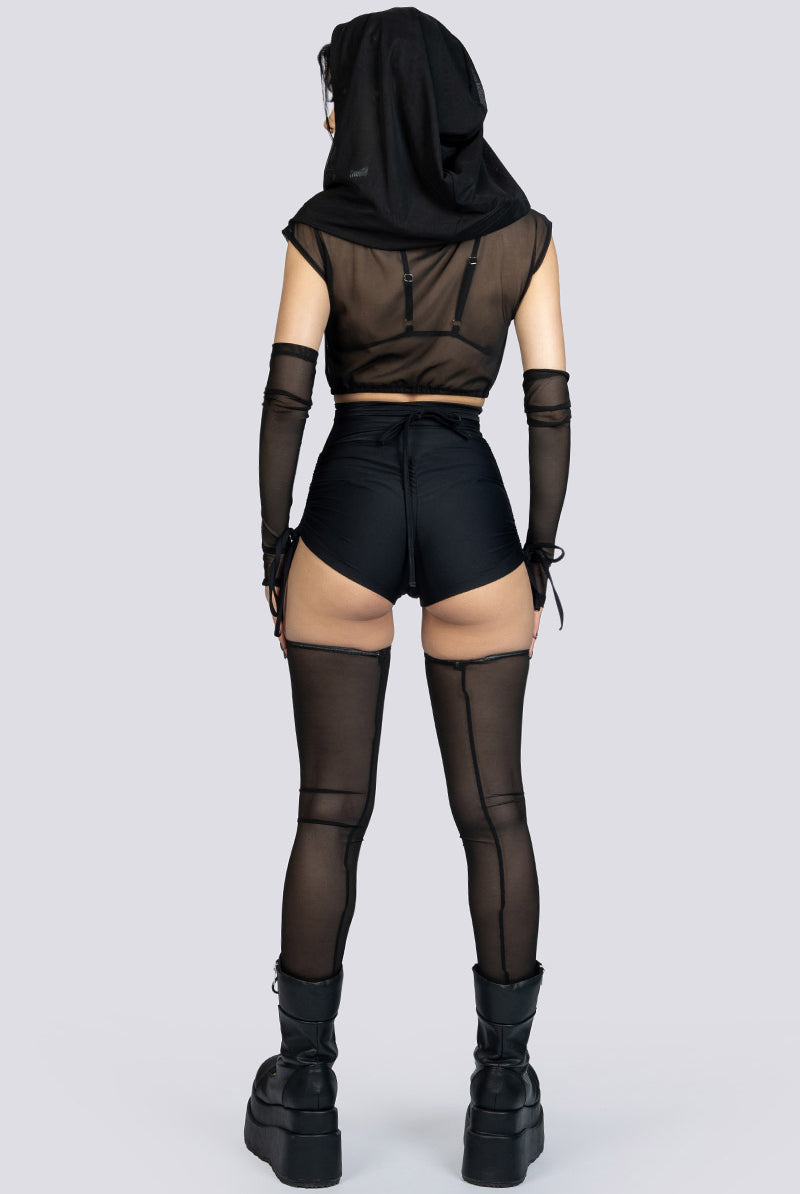 Black High Waisted Tie Side Shorts Set Rave Outfit