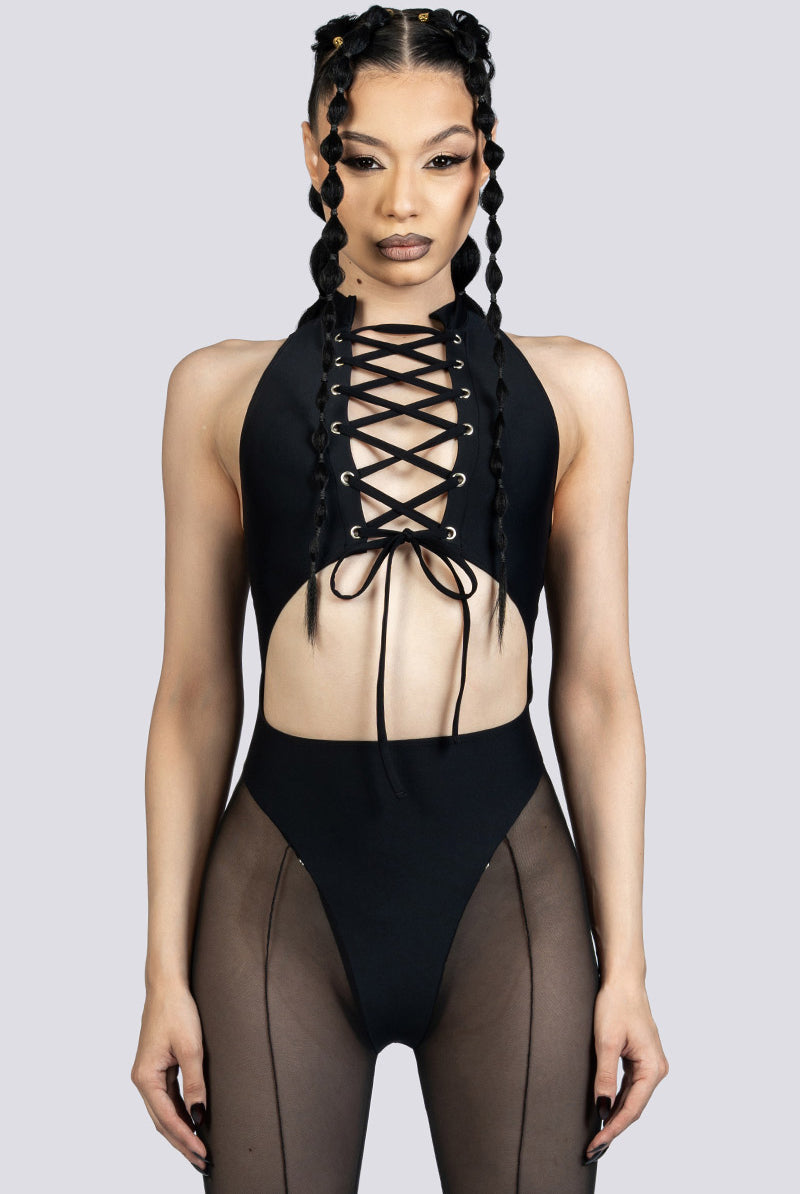 Black Lace Cut Out Catsuit Festival Wear