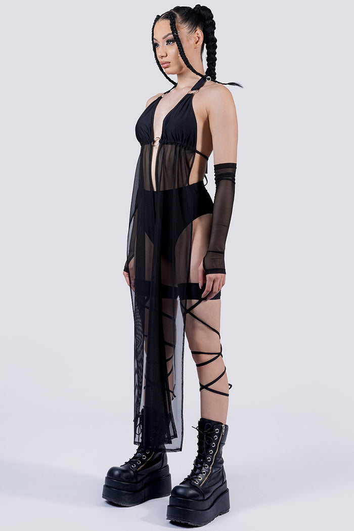 Rave Outfit Black Maxi Scarf Top Full Side View