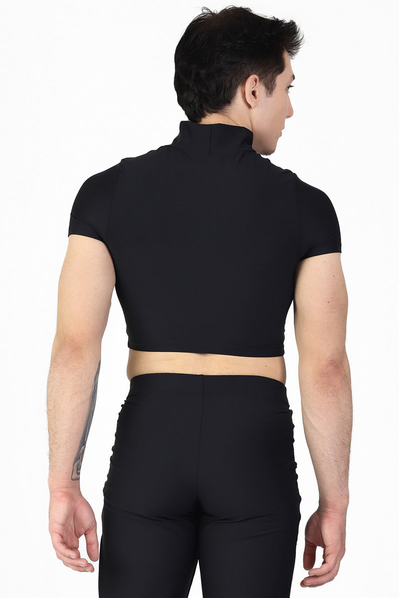 Black Men Cut Out Crop Top With Rings Back View