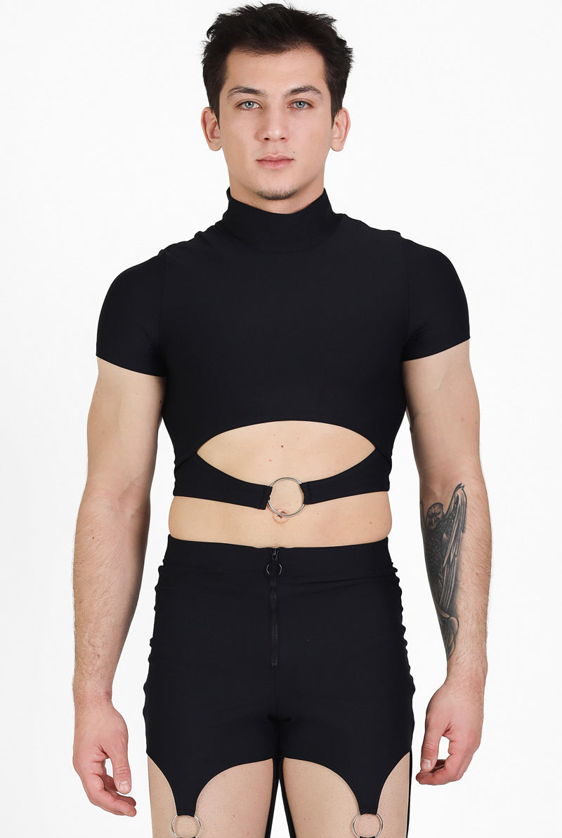 Black Men Cut Out Crop Top With Rings Close View