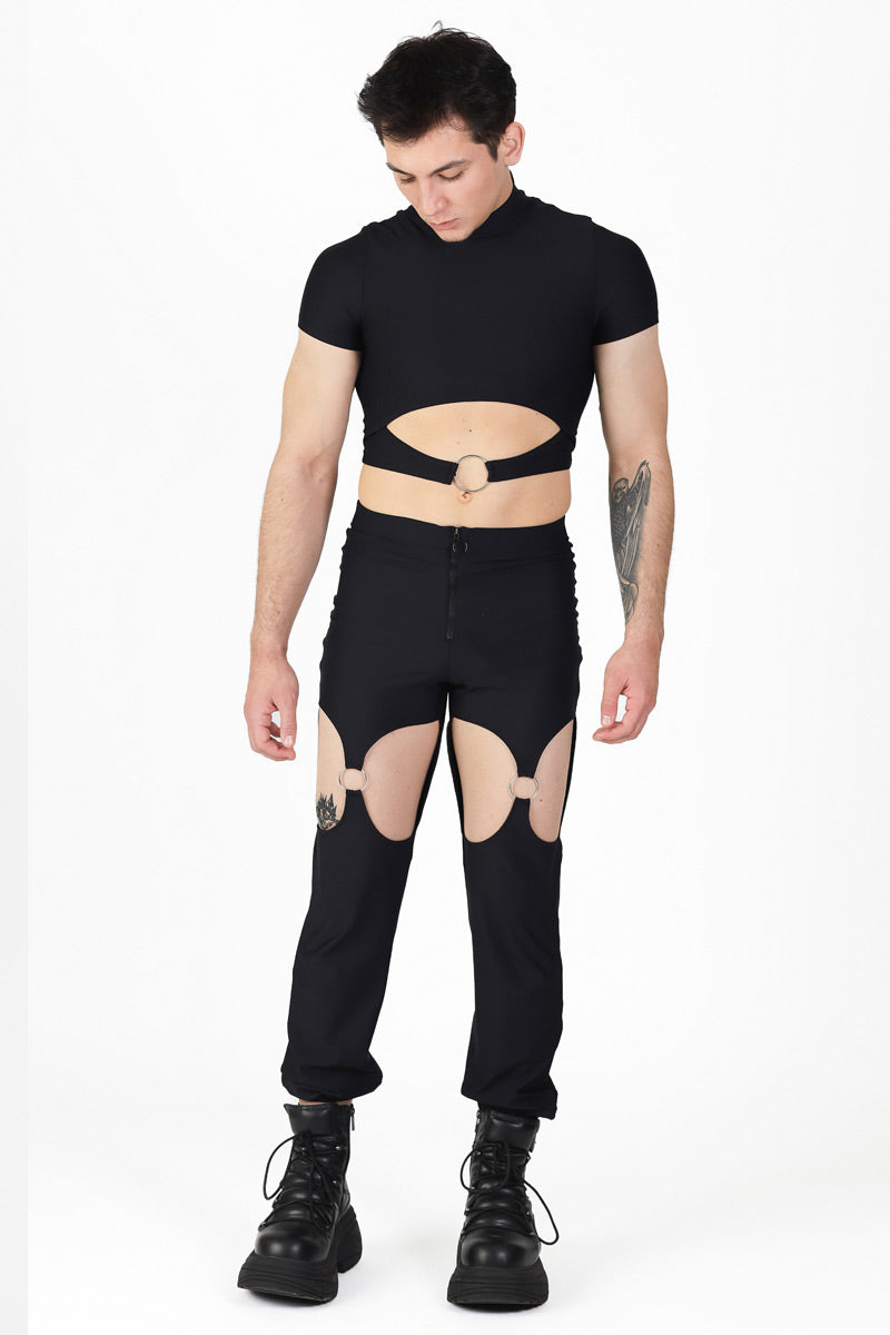 Black Men Cut Out Crop Top With Rings Full View