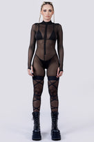 Rave Outfit Black Mesh Full Body Costume Full Front View