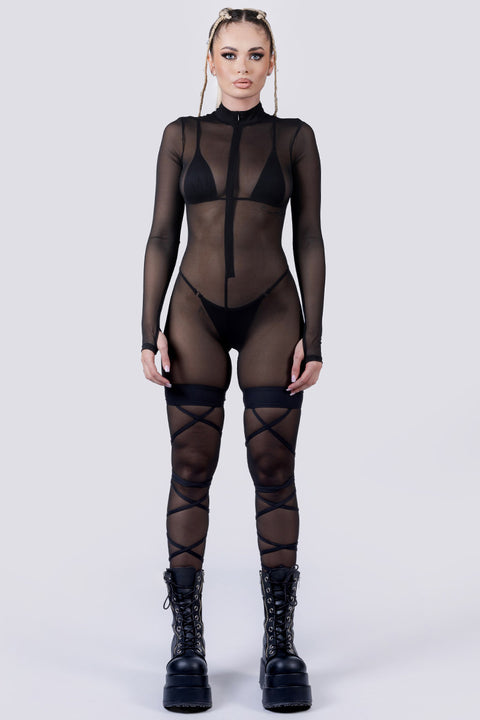 Rave Outfit Black Mesh Full Body Costume Full Front View