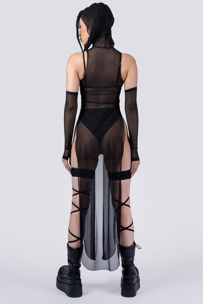 black-mesh-hooded-tunic-dress-back-view