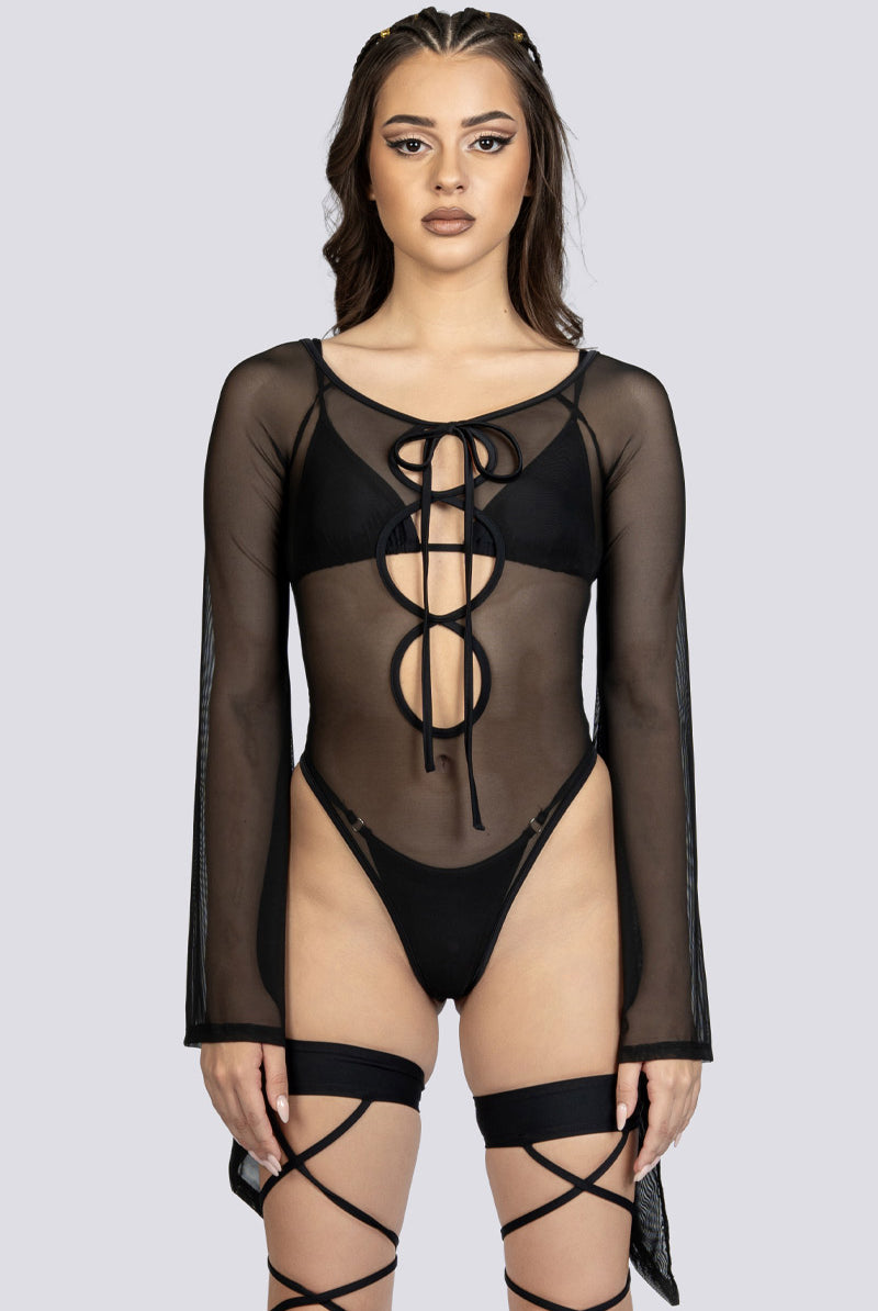 Black Mesh Keyhole Bodysuit Festival Wear