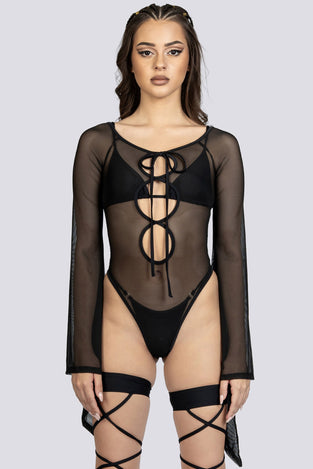 Black Mesh Keyhole Bodysuit Festival Wear