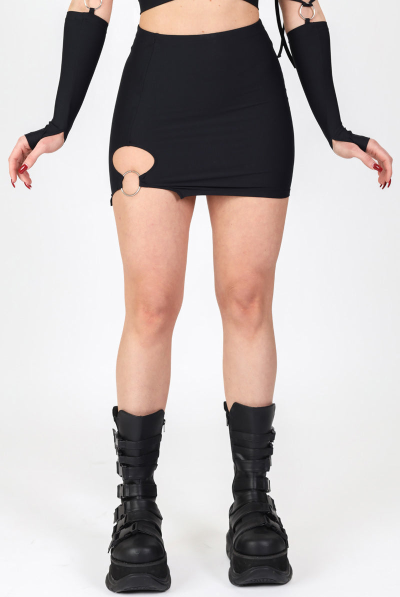 Black Mini Skirt with Ring Set Close View