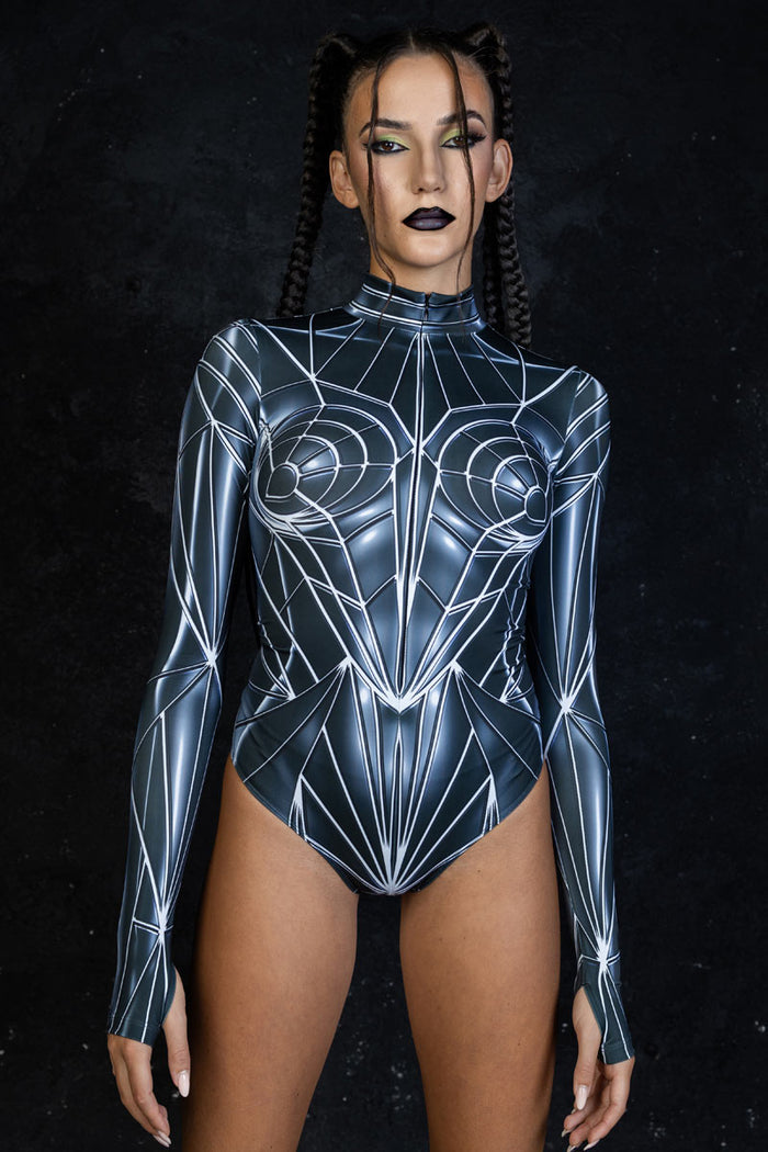 Rave Outfit Black Mirror Long Sleeved Bodysuit