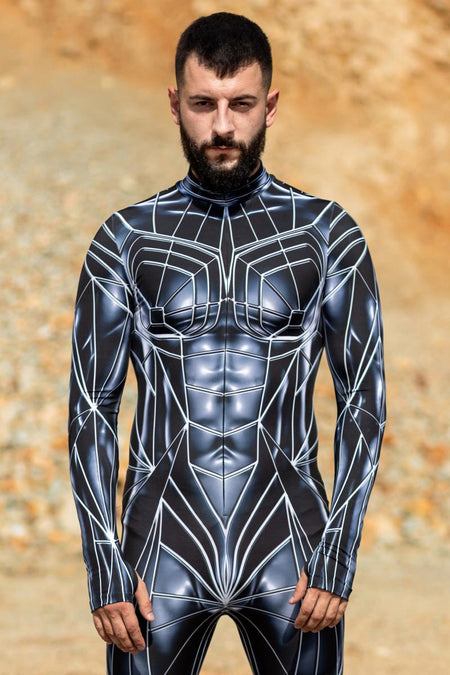 Rave Outfit Black Mirror Men Rave Costume Close View
