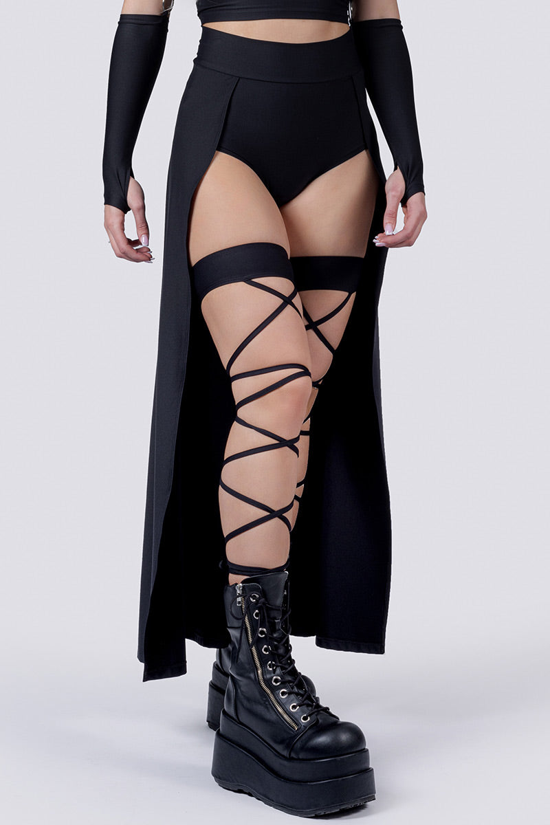 black-open-front-maxi-skirt-close-view