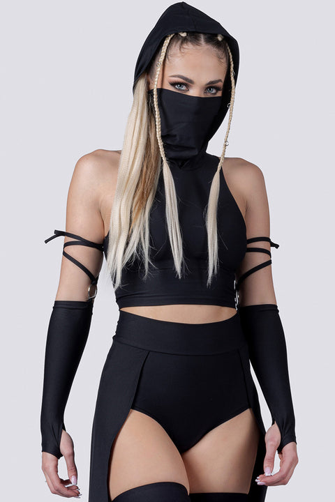 Rave Outfit Black Open Front Maxi Skirt Set Close Front View