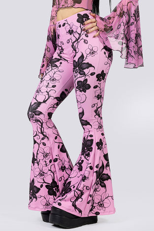Black Orchid Flare Pants Close Up Goth Clothing