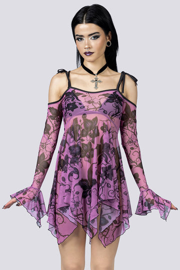 purple and black dress goth Orchid Mesh Handkerchief Strappy – Pink Pastel Outfits, XXL Trend Fabric Get ready to enchant Sheath Lace Backless Sleeveless Color:Transparent Peach