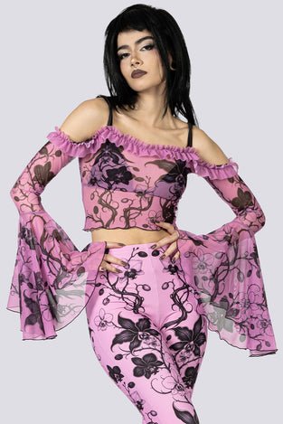 Black Orchid Sheer Off Shoulder Top Close Up Goth Clothing