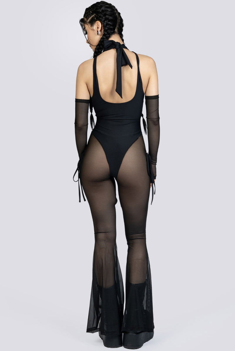 Black Ribbon Cut Out Jumpsuit Rave Wear