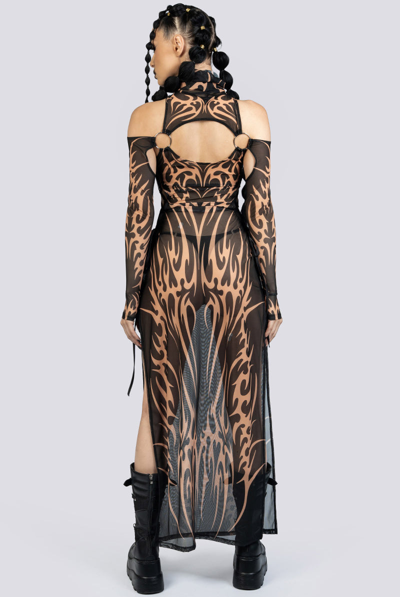 Black Sandstorm Lace Up Maxi Mesh Dress Rave Wear
