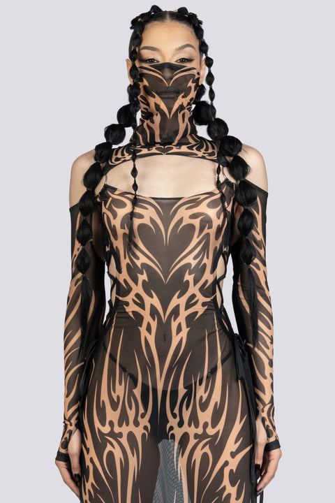 Black Sandstorm Lace Up Maxi Mesh Dress Festival Wear