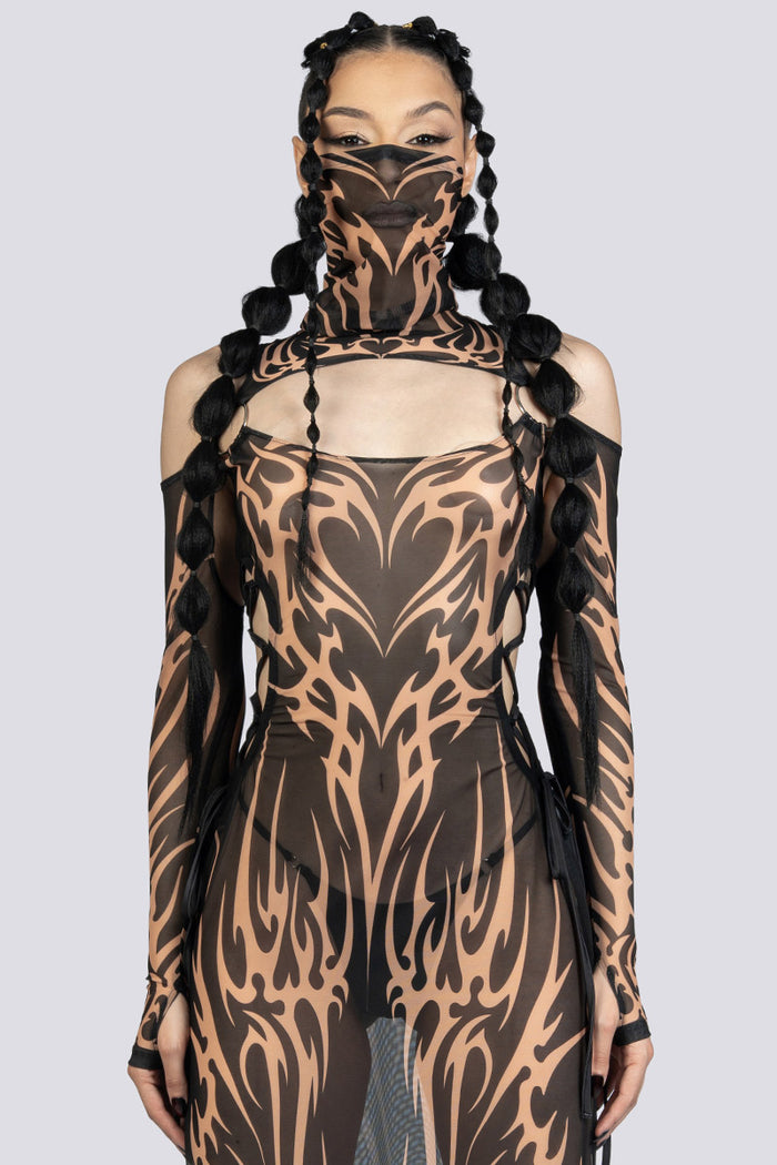 Black Sandstorm Lace Up Maxi Mesh Dress Festival Wear