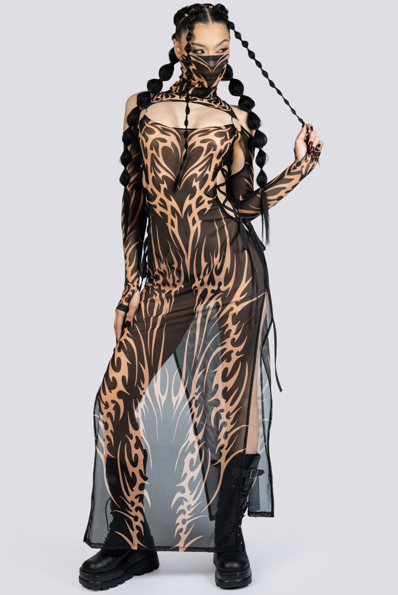 Black Sandstorm Lace Up Maxi Mesh Dress Festival Outfit