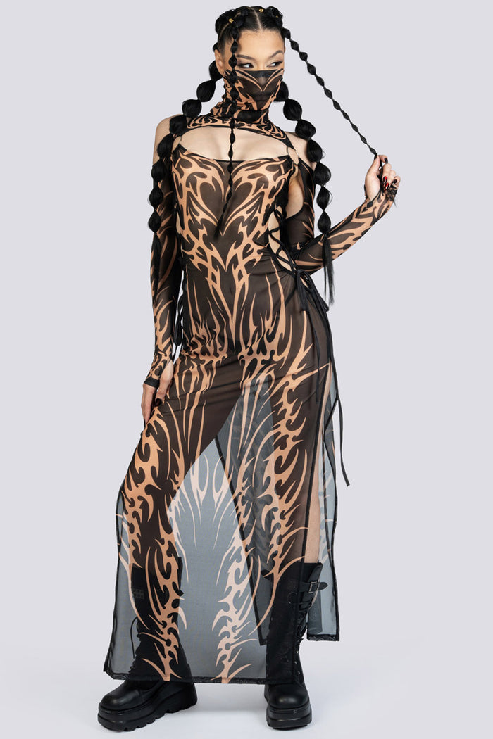 Black Sandstorm Lace Up Maxi Mesh Dress Festival Outfit