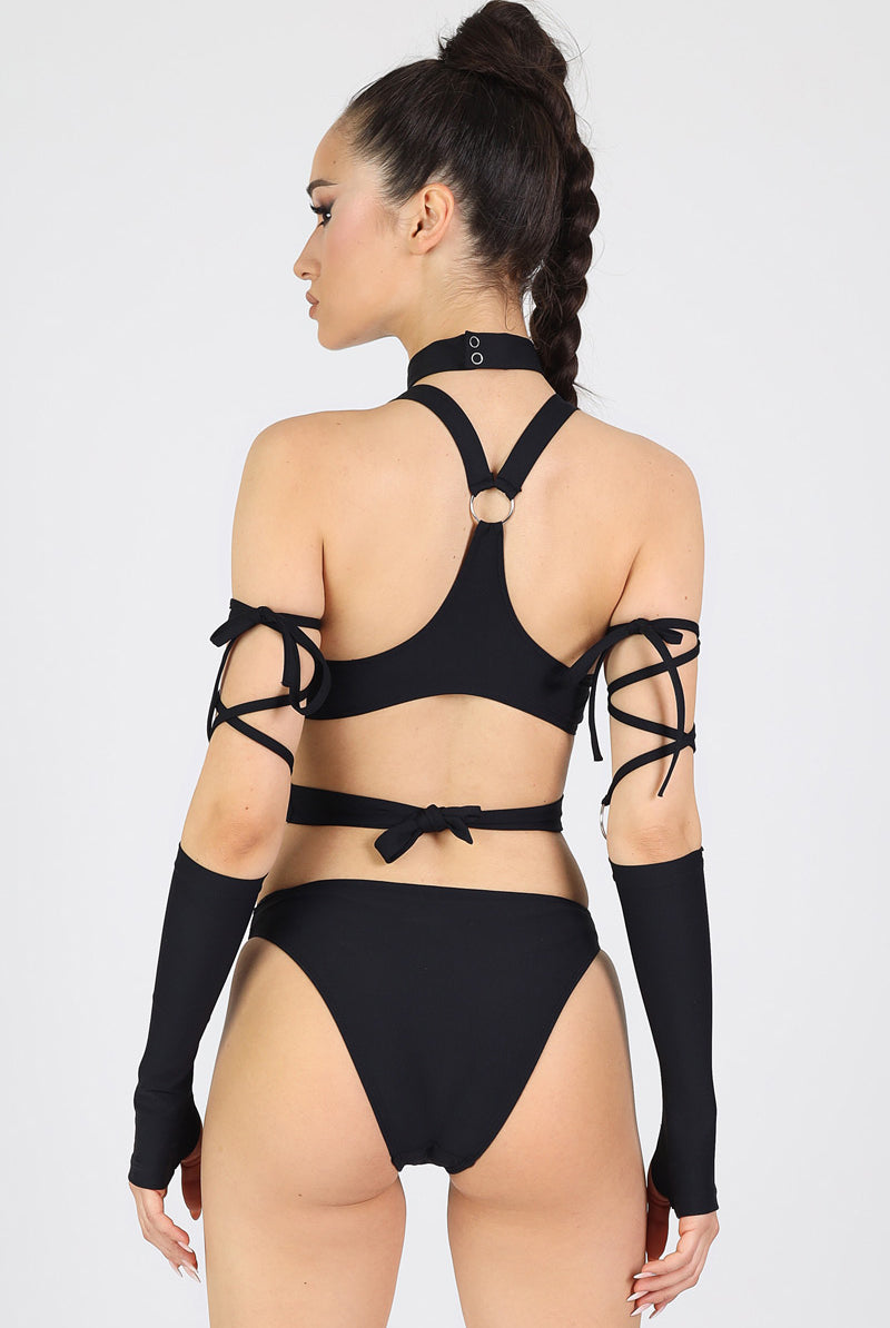Black Strappy Cut Out Bodysuit Back View