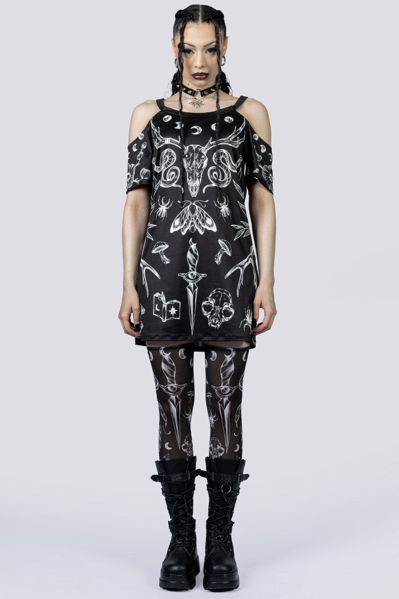 Black Witch Tee Shirt Dress Front Gothic Clothing