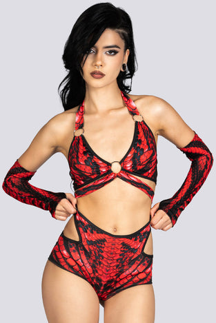 Blood Viper Cut Out Booty Shorts Set Rave Halloween Outfit