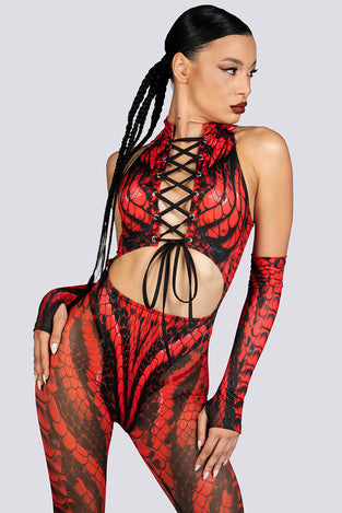 Blood Viper Lace Cut Out Catsuit Rave Halloween Outfit